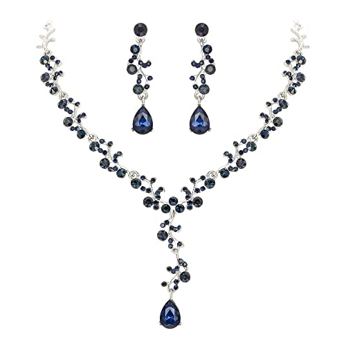 Clearine Halskette + Ohrringe Set Hochzeit Braut Blatt Kristall schmuck-Set Saphir-Blau Silber-Ton von Clearine