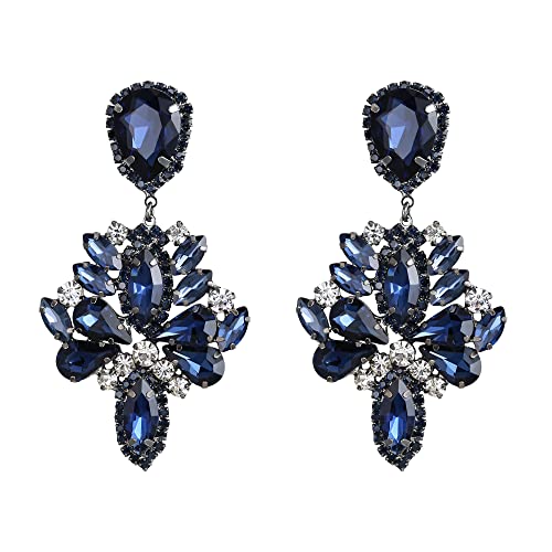 Clearine Hochzeit Braut Ohrringe Marquise Strass Kristall Ohrhänger Modeschmuck für Damen Saphir-Blau Schwarz-Ton von Clearine