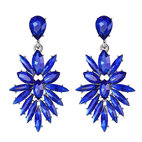 Clearine Ohrringe Kostüm Ball Schmuck Anweisung Marquise Strass Kristall Marineblau Silber-Ton Cluster Kronleuchter baumeln Ohrringe für Damen von Clearine