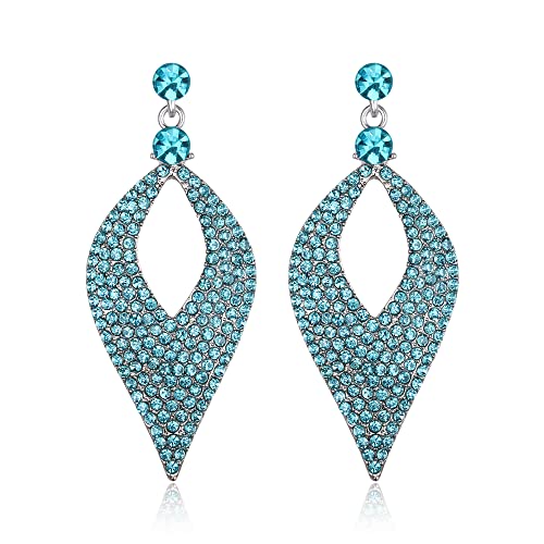 Clearine Ohrringe Kristall Bohemian Party Braut Hollow Blatt Kronleuchter baumeln Ohrhänger Topas Blau Silber-Ton Clearine Ohrringe Kristall Bohemian Party Braut Hollow Blatt Kronleuchter baumeln Ohrhänger Topas Blau Silber-Ton von Clearine