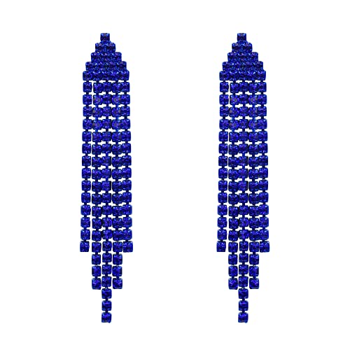 Clearine Quaste Ohrringe für Damen langer Tropfen Strass Kristall Quaste Statement-Ohrringe Brautschmuck Marineblau Blau-Ton von Clearine