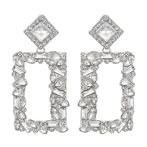 Clearine Rechteck Ohrringe Damen Art Deco funkelnden Strass Marquise geometrische Erklärung baumeln Ohrstecker für Braut Klar Silber-Ton von Clearine