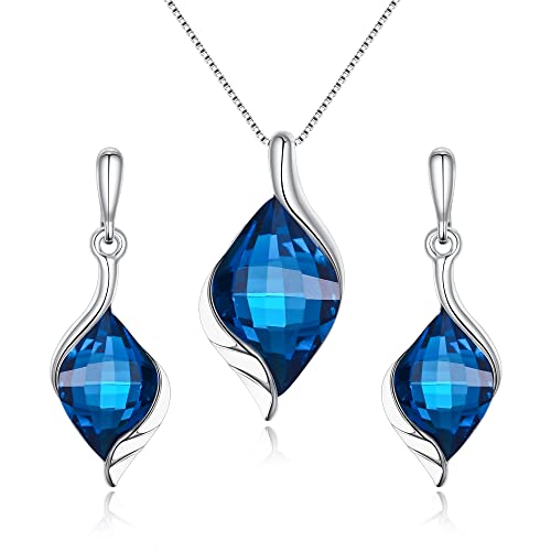 Clearine Träne Halsketten und Ohrring-Set Österreichisches Kristall Elegantes Emaille-Blatt prismatisches Strass-Schmuckset für Damen Topaz-Blaue Silber-Ton von Clearine