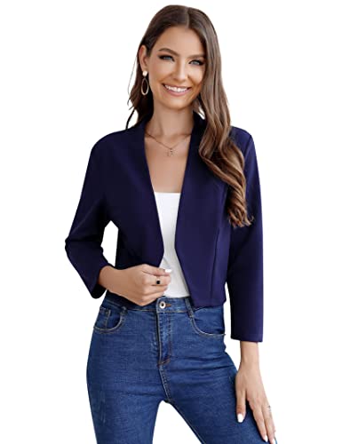 Clearlove Blazer Damen Elegant Sportlich Longblazer Business 3/4 Arm lang Jacke Slim Fit Sommer Dunkelblau,XL von Clearlove