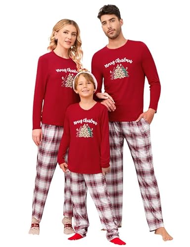 Clearlove Christmas Familien Weihnachten Pyjama Set Weihnachten Schlafanzug Langarm Zweiteiliger Set Sleepwear Nachtwäsche für Familien Männer-Rot1 L von Clearlove