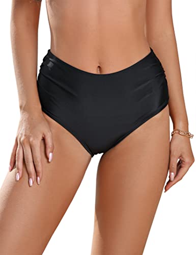 Clearlove Damen Bikinihose Retro Ruched Bauchweg Schwarze Badeshorts Hohe Taille Badehose Strandhose für Frauen（Verpackung MEHRWEG） Schwarz,XL von Clearlove