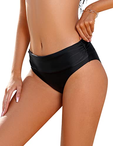 Clearlove Damen Bikinihose Retro Ruched Bauchweg Schwarze Badeshorts Hohe Taille Badehose Strandhose für Frauen（Verpackung MEHRWEG） Schwarz-Ruched,M von Clearlove