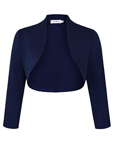 Clearlove Damen Bolero Elegant Strickjacke 3/4 Ärmel Kurz Festlich Schulterjacke（Verpackung MEHRWEG）,Dunkelblau-Upgrade,M von Clearlove