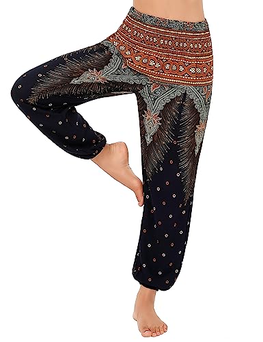 Clearlove Damen Hippie Hose Haremshosen Leicht Gemustert Freizeithose Strand Sommerhose Yogahosen mit Taschen(Blau,L) von Clearlove