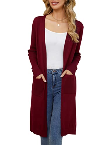 Clearlove Damen Langarm Cardigan Vorne Offen Strickjacke Lang Einfarbige Schulterjacke Strickmantel Pullover Coat mit Taschen von Clearlove