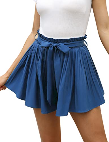 Clearlove Damen Shorts Elegant Lässige Bindegürtel High Waist Locker Hosenrock Kurze Rock Sommer Casual Culottes Hosen Blau S von Clearlove