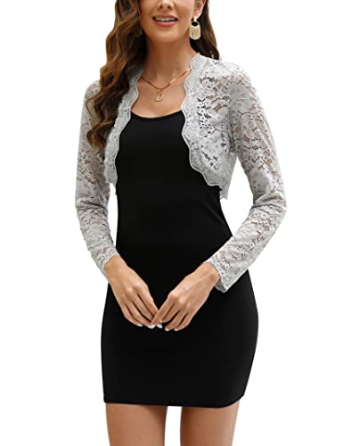 Clearlove Damen Spitzen Bolero Festlich Strickjacke Sommer Kurz Cardigan Jacke Shrug für Damen Hochzeit Elegante Bolerojacke auf Kleider Grau L von Clearlove