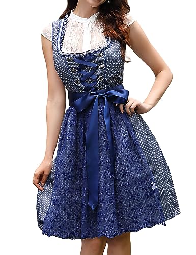 Clearlove Dirndl Damen Midi Elegant Kurz Trachtenkleid 3 Teilig Set inkl. Dirndl Kleid Dirndlschürze Dirndlbluse für Oktoberfest(Blau,34) von Clearlove