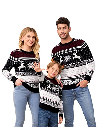 Clearlove Weihnachtspullover Familie Set Damen Weihnachtspulli Herren Christmas Reindeer Winter Pullover Sweater Strickpullover Warm Jumper Für Pärchen Kinder Damen-Schwarz S von Clearlove