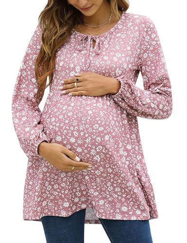 Damen Langarm Schwanger T-Shirt Umstandsshirt Umstandstop Schwangerschaft Maternity Tops Rosa Medium von Clearlove