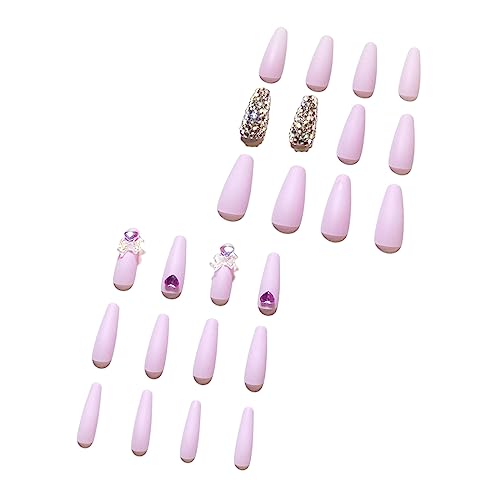 Ballerina Diamond Long Glossy Coffin Flash Nails Press On Nail False Tips Maniküre für Frauen und Mädchen 24 Stück 1 ml LGs262 von Clicitina