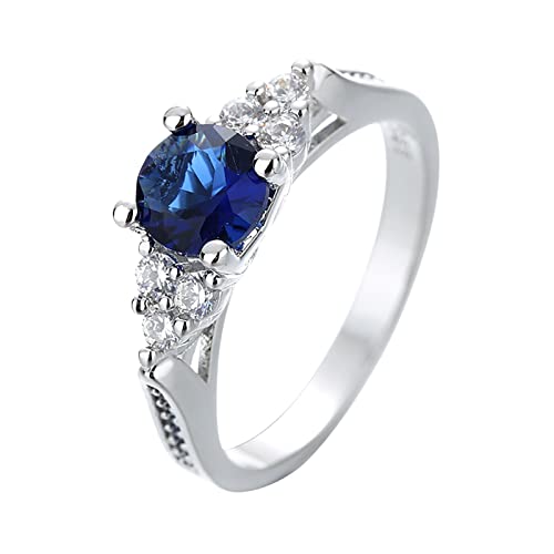 Clicitina 4 Krallen Saphirzirkon eleganter Streiner Ring Saphirschmuck Ringe Frauen Mode Full Diamant Zirkonia Ringe für Frauen Größe 6 10 Garten Ringe Kinder (Blue-1, 8) von Clicitina