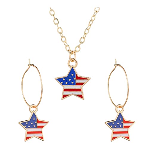 Clicitina Amerikanische Unabhängigkeitstag-Flaggen-Schmuck-Stern-Muster-Tropfen-Flaggen-Halsketten-Ohrringe Halskette Türkis Damen (Blue, One Size) von Clicitina