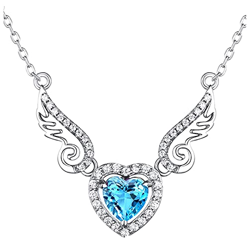 Clicitina Anhänger Edelstein Halskette Feine Geschenke Frauen Flügel Schmuck Herz Liebe Engel Halsketten & Anhänger Ketten Kissen (d-Blue, One Size) von Clicitina