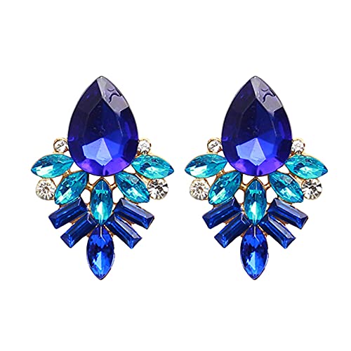 Clicitina Art- und Weisetropfen-Kristallohrring-Legierungs-Ohr-Frauen-Dame Rhinestone-Ohrringe Ohrringe Mit Schraubverschluss (Blue-1, One Size) von Clicitina