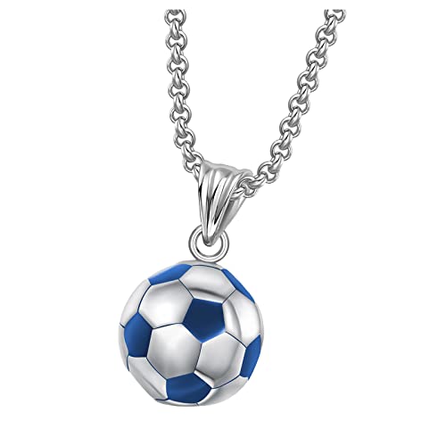 Clicitina Edelstahl 3D Fußball Fußball Basketball Charm Halskette Ohrringe Unisex Schmuck Jungen Herren Mädchen Damen Fan Geschenke Paar Ketten Für Sie Und Ihn Edelstahl (Blue, One Size) von Clicitina