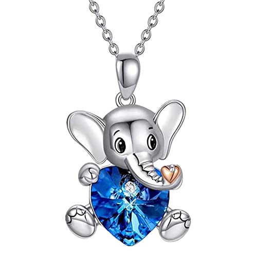 Clicitina Elefant Personalisieren Liebe Herz Halskette Für Frauen Halskette Halskette Memorial Anhänger Schmuck Geschenk Ketten Tasche Damen (Blue, One Size) von Clicitina