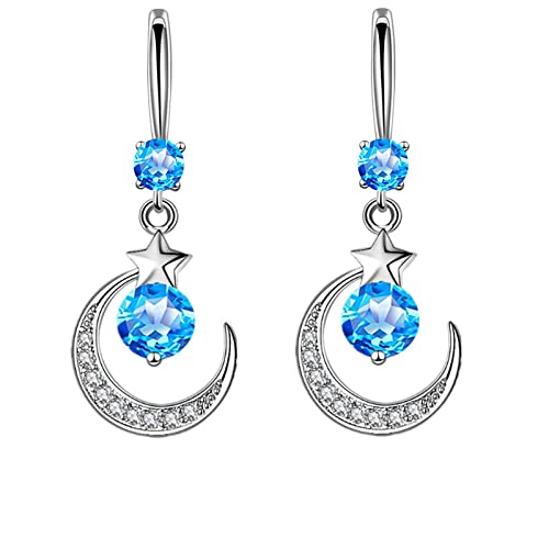 Clicitina Heiße Ohrringe Diamond Moon Mit Diamanten besetzte kreative Ohrringe, die Temperament-Ohrringe Ohrringe Veret Damen (Blue-b, One Size) von Clicitina