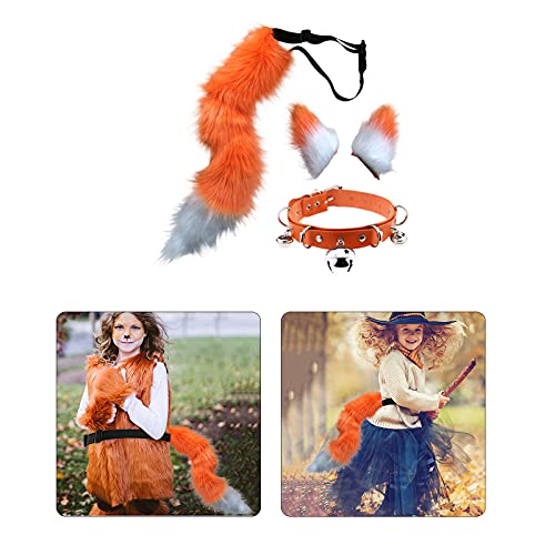 Clicitina Kostüm Schwanz Weihnachten und Party Ohren Halloween Clip Handschuhe Set Wolf Fancy Body Chain Griechische Halskette (e-Orange, One Size) von Clicitina