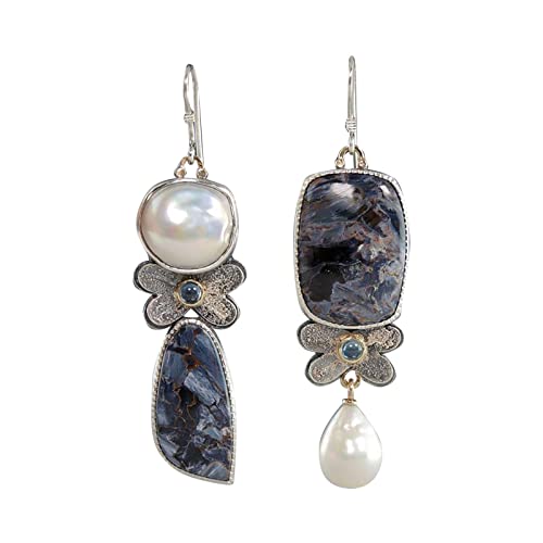 Clicitina Metallohrringe Asymmetrische dunkle Perle Tropfenmuster Blaue Ohrringe Wasser Vintage-Schmuck Statement Süße Ohrringe Ohrringe Kind (A-As Shows, One Size) von Clicitina