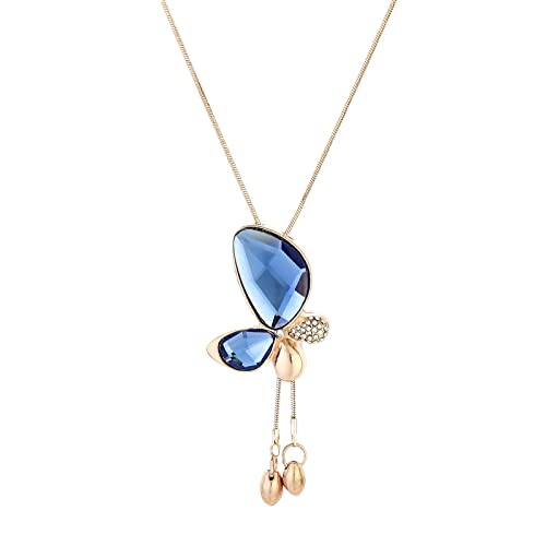 Clicitina Persönlichkeit Kristall Lange Quaste Anhänger Halskette für Frauen Schmuck Geschenke Ketten Mit Namen Gravur (Blue, One Size) von Clicitina