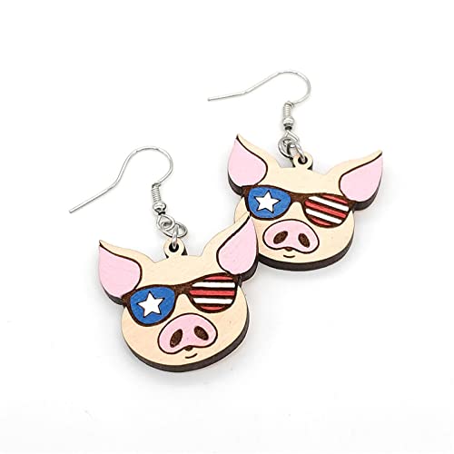 Clicitina Persönlichkeit patriotisches Holz doppelseitig hängende Ohrringe Mädchen Wintergeschenk Bratenschwein Ohrringe JIf82 (Pink, One Size) von Clicitina