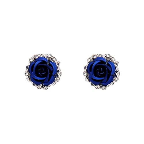 Clicitina Rose Strass Ohrringe Thin Dangle Rose Elegante Strass Ohrringe Hochzeit Frauen Accessoires Schmuck Rose Ohrringe für Frauen Quasten Ohrringe Rot (Dark Blue #3, One Size) von Clicitina