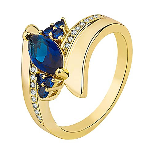 Clicitina Verlobungs-Rundschliff-Zirkon-Frauen-Hochzeits-Ring-Schmuck-Ringe für Frauen-voller -Damen-Ring Kette Silber Zwei Ringe (Blue-2, 10) von Clicitina