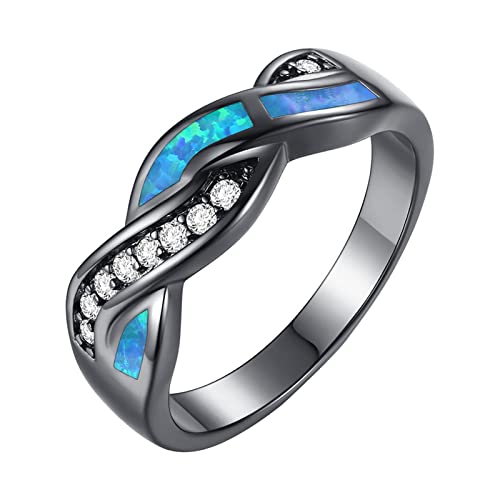 Clicitina Verlobungs-Rundschliff-Zirkon-Frauen-Hochzeits-Ring-Schmuck-Ringe für Frauen-voller -Damen-Ring Ringelshirt (3-Blue, 9) von Clicitina