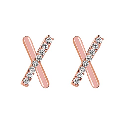 Clicitina X-Buchstabe-Ohrringe für Teenager-Mädchen, minimalistische Piercing-Ohrstecker, Trendige Ohrringe NE097 (Rose Gold-1, One Size) von Clicitina