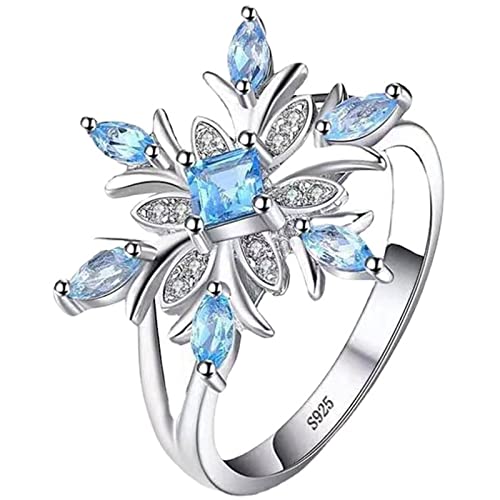 Schneeflocke Damen Mode Ring Blume Schmuck Ringe Verlobung Zubehör Ring Set, blau, 34 von Clicitina