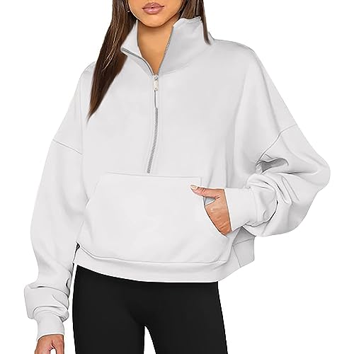 Women Zipper Sweatshirt Half Zip Pullover Oversized Hoodies Quarter Zip Sweatshirts 2023 Fall Outfits Winter Clothes with Pockets Going Out Tops Baggy Blouse A-108 von Clode