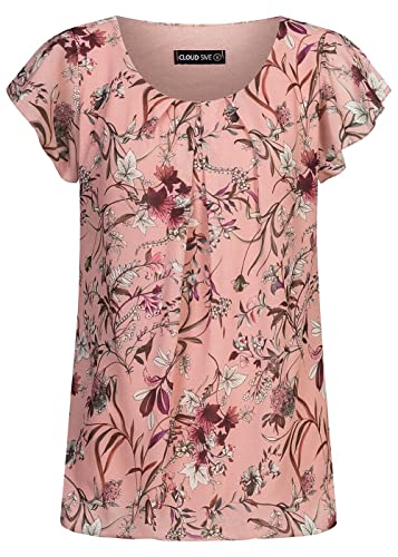 Cloud 5ive Damen Chiffon Blusen Top mit Rüschenärmeln 2-lagig Floraler Print rosa von Cloud 5ive