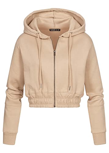 Cloud 5ive Damen Cropped Sweat Jacke Zip-Hoodie m. Kapuze & breitem Bund von Cloud 5ive