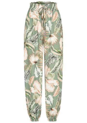 Cloud 5ive Damen Hose Crepe Stoffhose mit Gummibund und All Over Palmen Print von Cloud 5ive