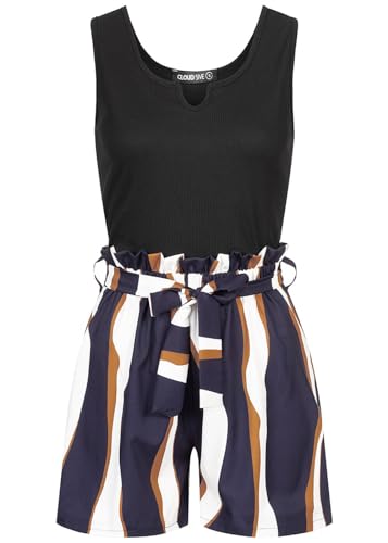 Cloud 5ive Damen Jumpsuit 2-Tone short Jumper mit Wellen Print und Bindegürtel schwarz navy von Cloud 5ive