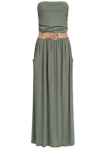Cloud 5ive Damen Kleid Longform Bandeau Dress 2-Pockets Gürtel Military grün von Cloud 5ive