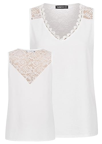 Cloud 5ive Damen Musselin Top mit Spitzeneinsatz und V-Neck von Cloud 5ive