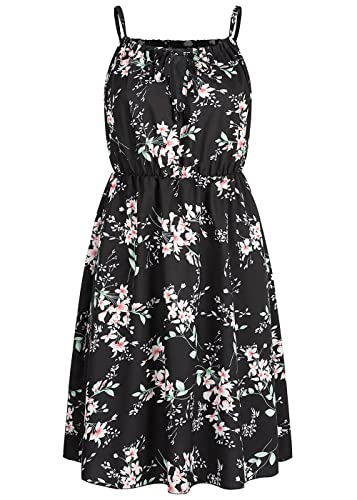 Cloud 5ive Damen kurzes Trägerkleid mit Blumen Print Taillenbund schwarz rosa von Cloud 5ive