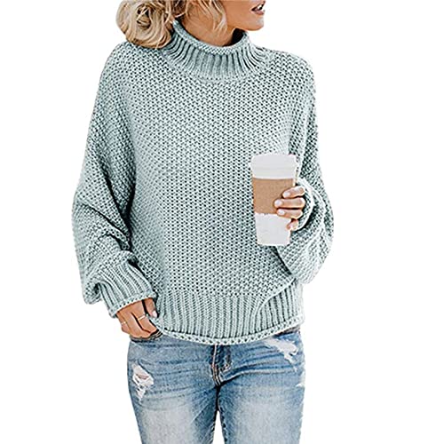 Cloudsemi Grobstrickpullover Damen Strickpullover,Winter Elegant Rollkragenpullover Strickpullover (Blau, XXL) von Cloudsemi