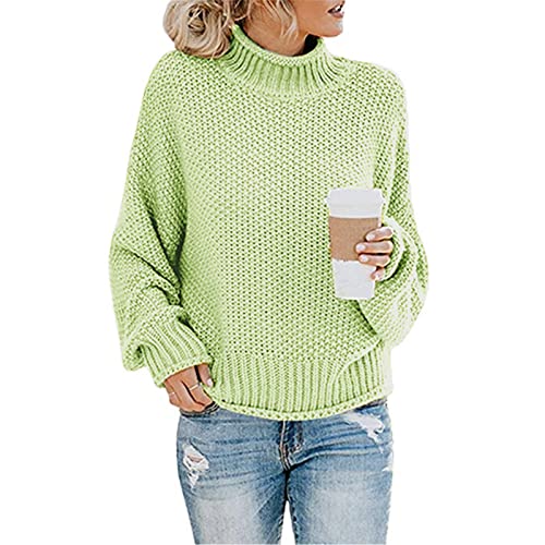 Cloudsemi Grobstrickpullover Damen Strickpullover,Winter Elegant Rollkragenpullover Strickpullover (Hellgrün, 5XL) von Cloudsemi