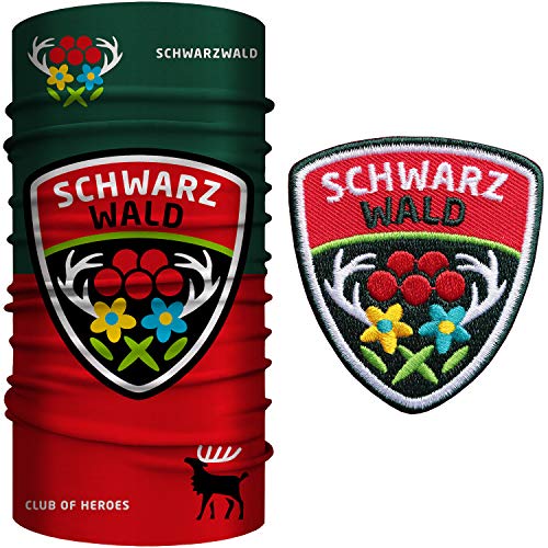 SET Schwarzwald Patch + Bandana / gestickte Aufnäher Aufbügler Wappen + bedrucktes Multifunktionstuch, Schlauchschal aus weicher Mikrofaser / Schwarzwälder Bollenhut Hirsch-Geweih Nord Süd Naturpark von Club of Heroes