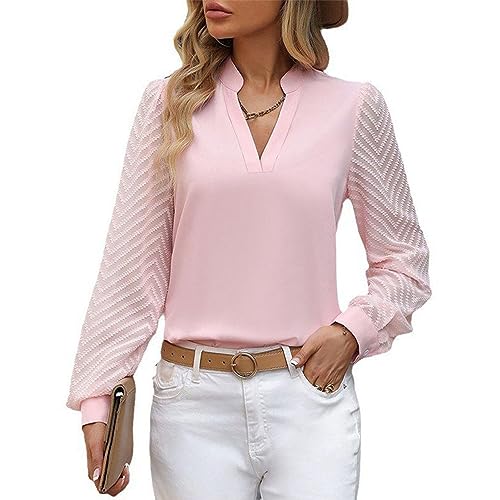 Cocoarm Damen-Arbeitsbluse, Business-Bluse, Spitze, V-Ausschnitt, Langarmbluse, Einfarbige Oberteile, Elegante, Lässige, Taillierte Pullover-Oberteile, Damen-Oberteile, Blusenhemden (M) von Cocoarm