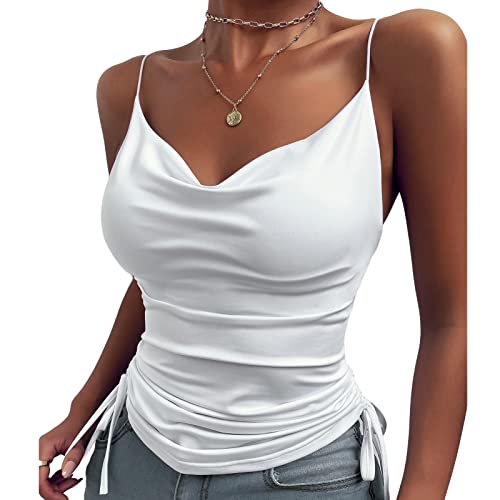 Cocoarm Damen Camisole Tops Ärmelloses Blusen Sexy Tiefer V-Ausschnitt Tanktop Slim Fit Sommer Weste Spaghetti Strap Cami (L) von Cocoarm