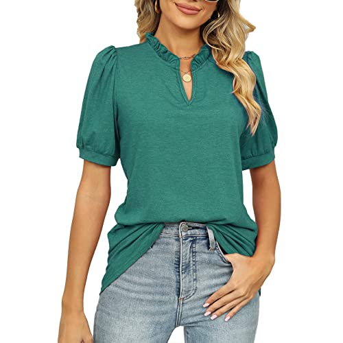 Cocoarm Damen Kurzarm Top Sommer Frühling Pullover Bluse Stilvolle Puffärmel Lässige Bluse V-Ausschnitt Sommer Pullover Top (M) von Cocoarm